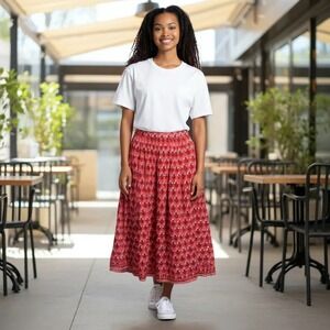 J.Crew Floral Print Skirt Size 4 Red‎ Brown White Midi Pleated Casual Lined Boho